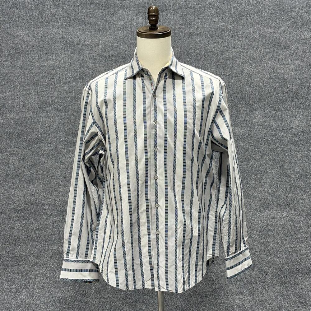 Robert Graham Shirt Mens Large Striped Button Up Knowledge Wisdom Truth Dressy